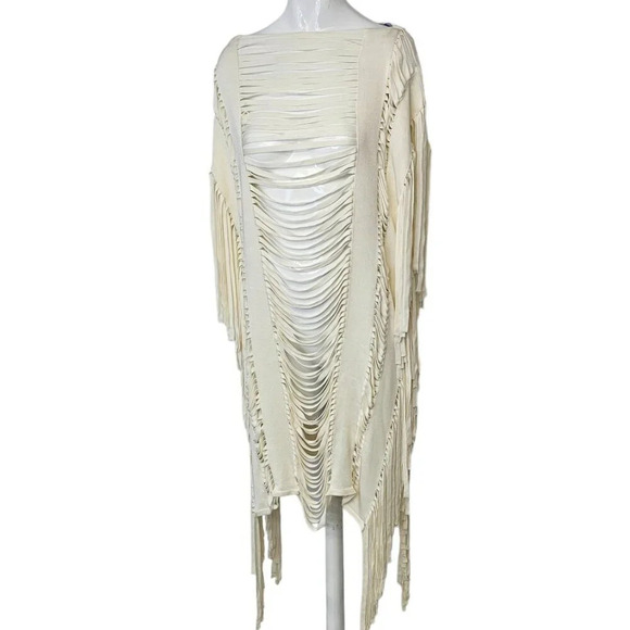 Herve  Leger Womens Bregi Swim Cover Up Dress Size XS/S Alabaster Fringe Draped - Picture 6 of 11
